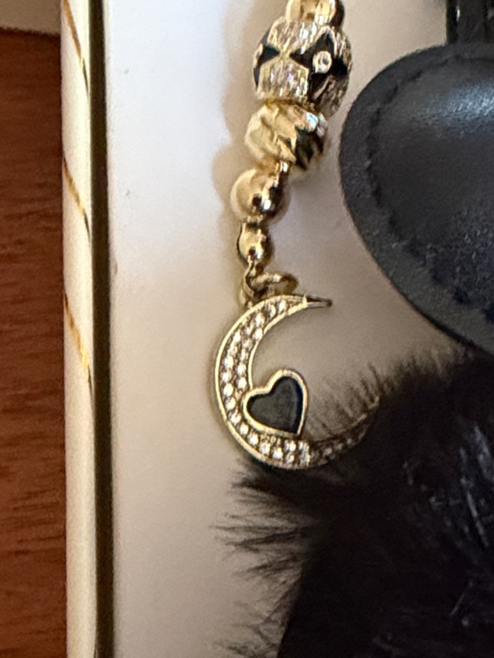 eye candy Black Heart Pom Pom Keychain with Gold Accents - Picture 2 of 3